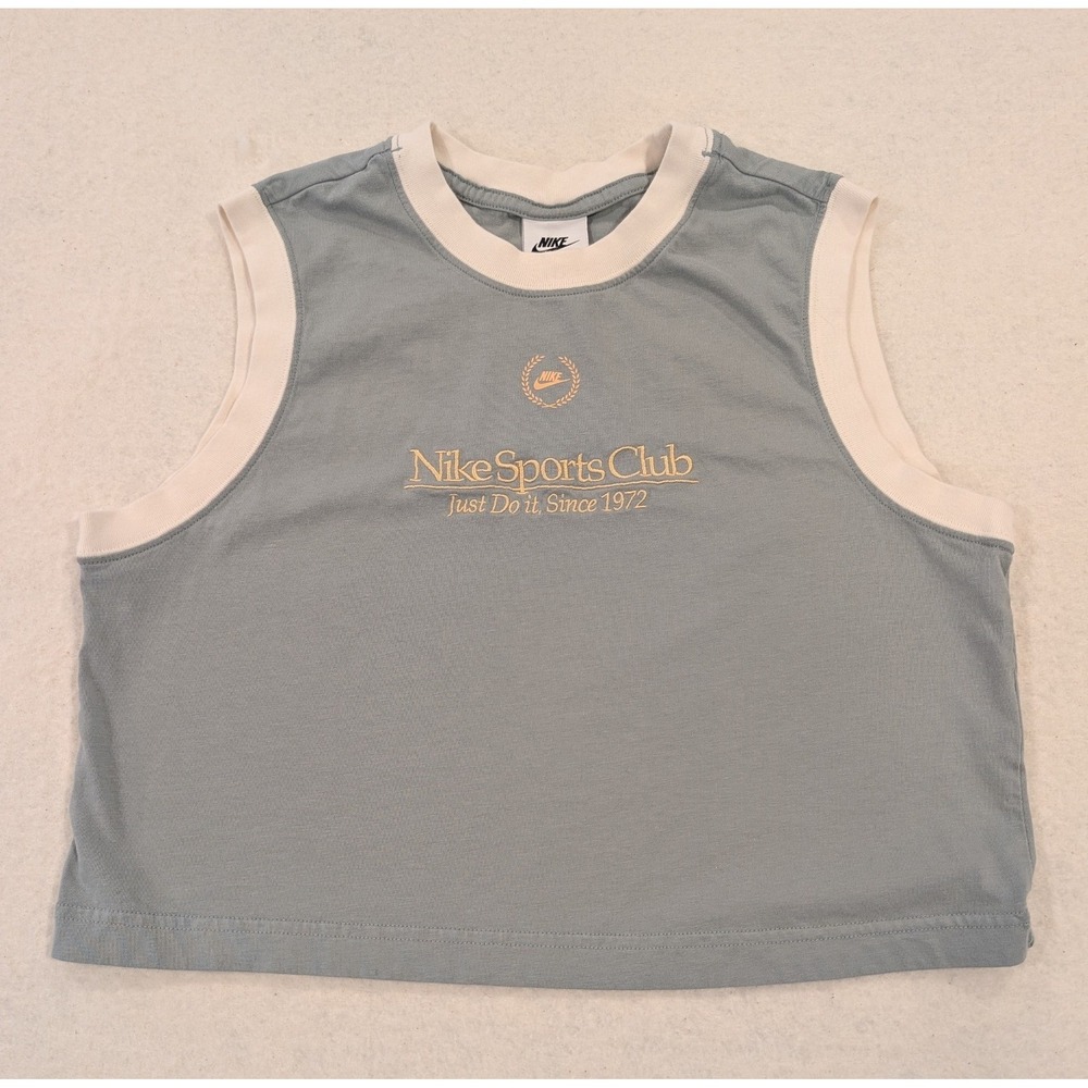 Nike Sports Club Sleeveless Top Just Do It Since 1972 Blue White Women's - Crop